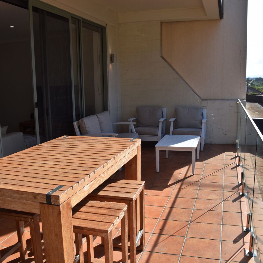 Balcony with outdoor dining.