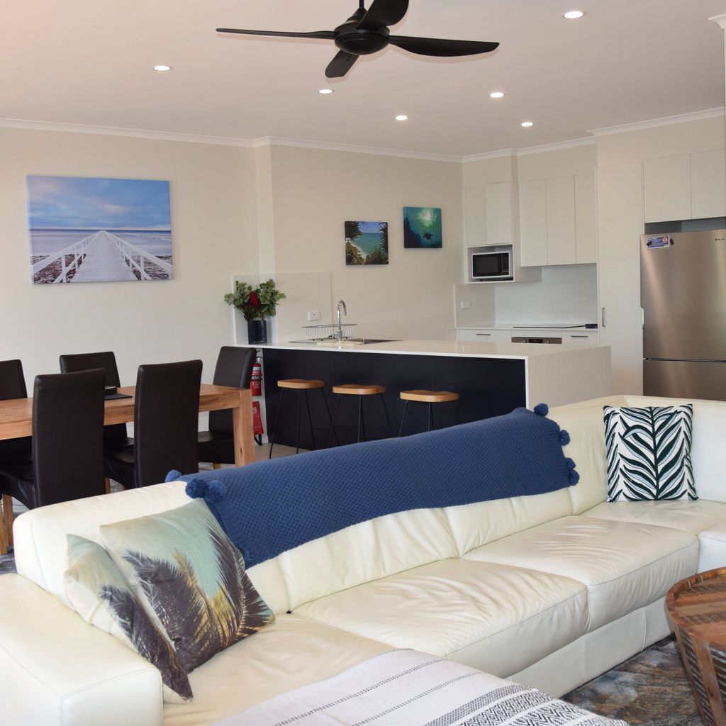 Kitchen, living and dining area.
