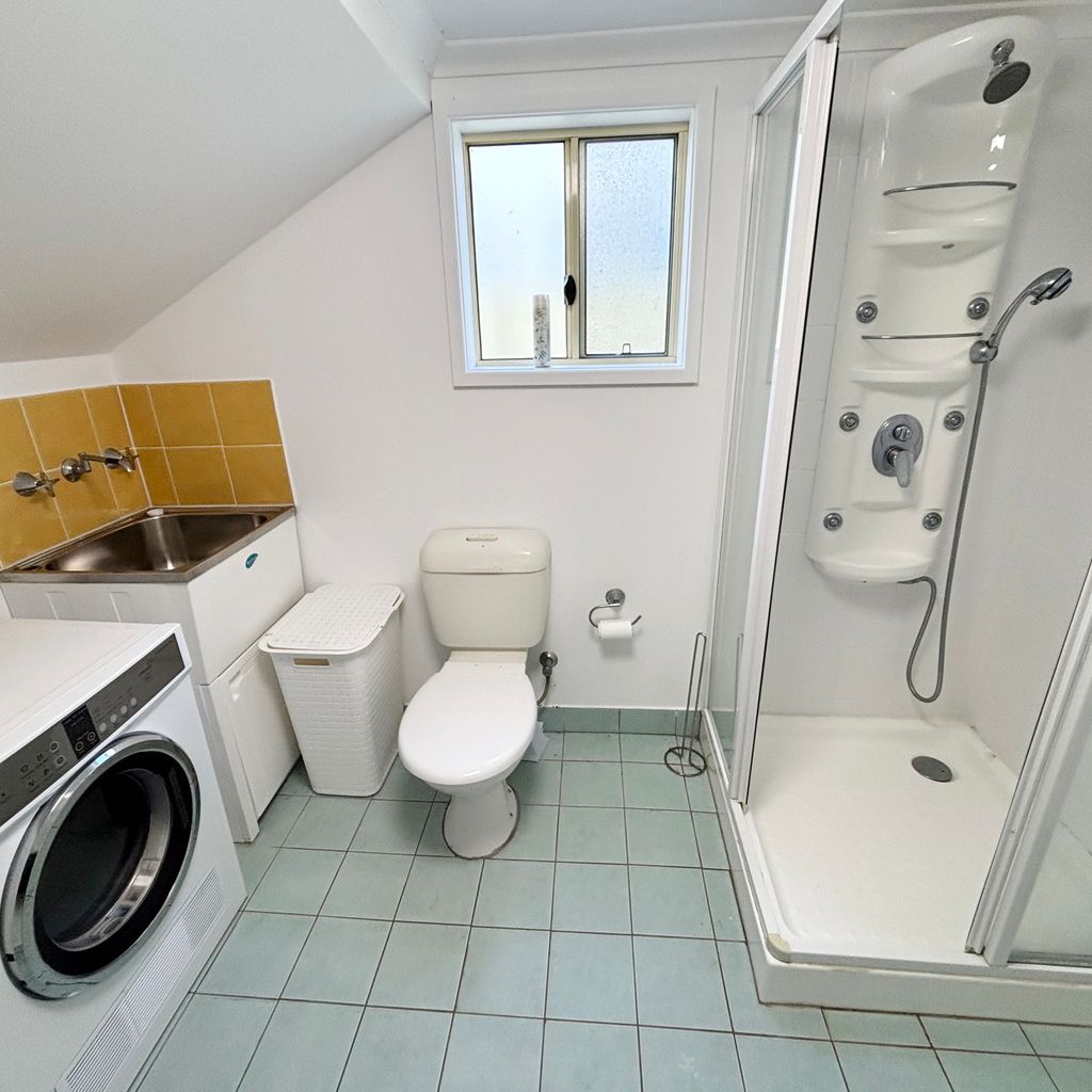 Downstairs combined laundry and bathroom. 