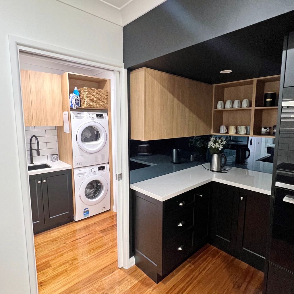 Laundry and kitchen nook.