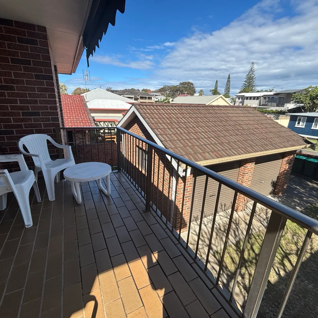 Balcony and garage. 