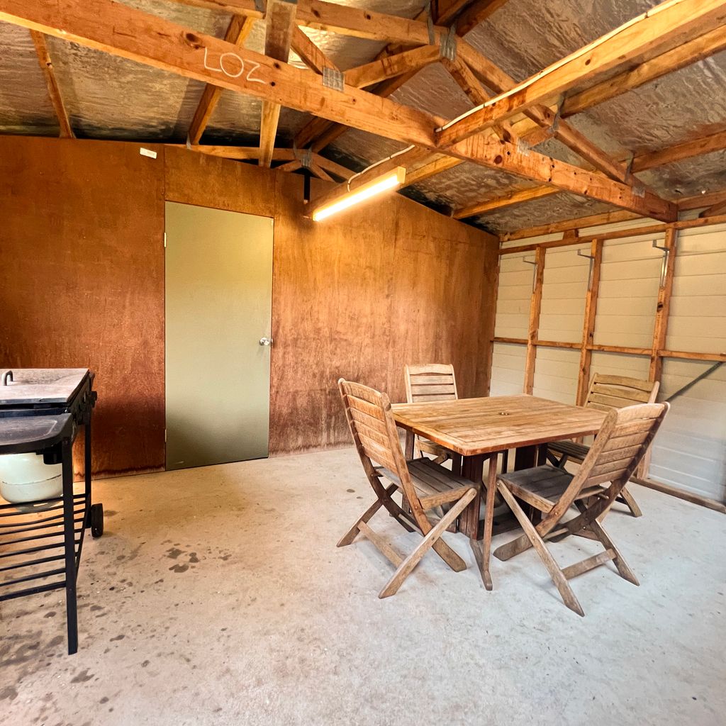 Shed with BBQ area.