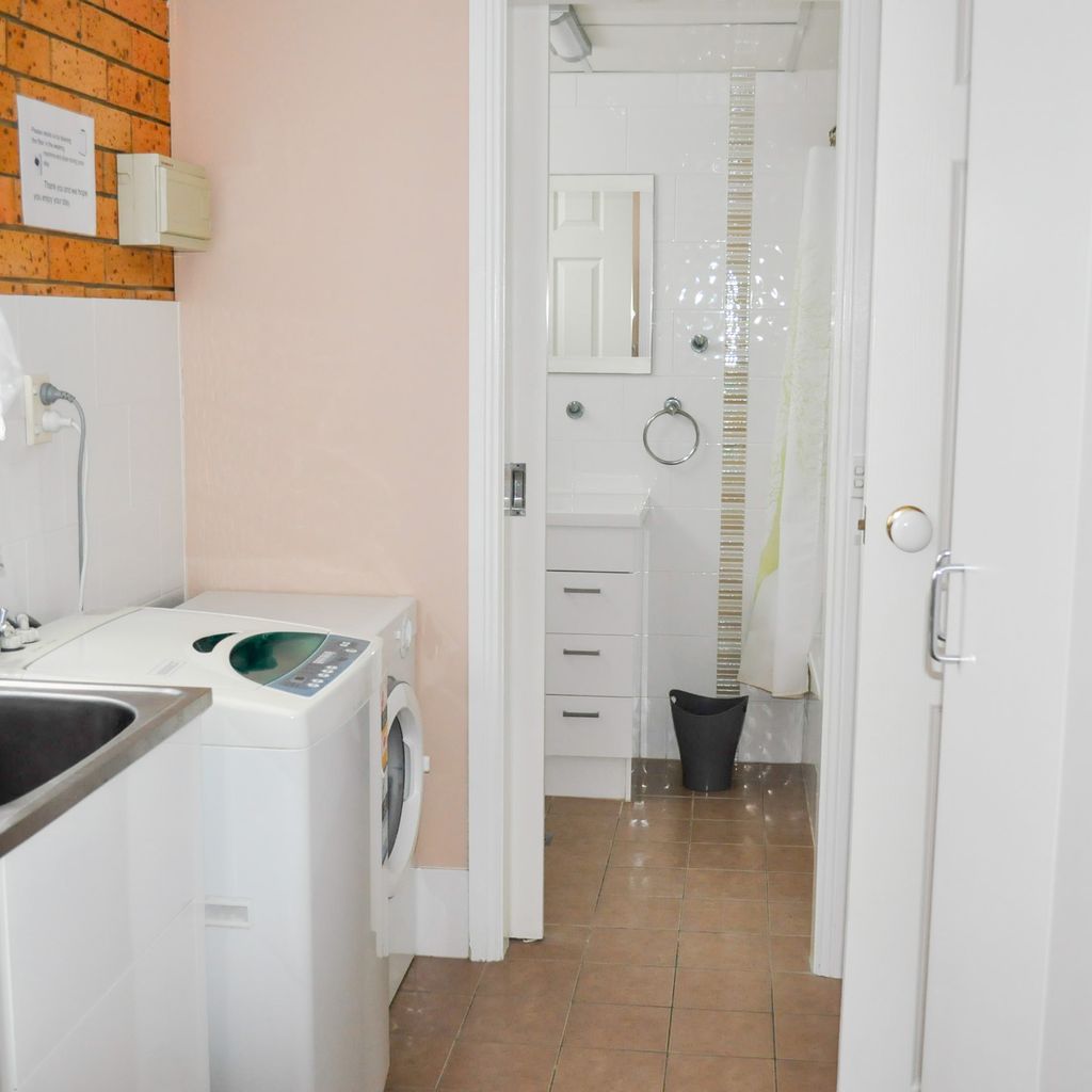 Laundry and bathroom.