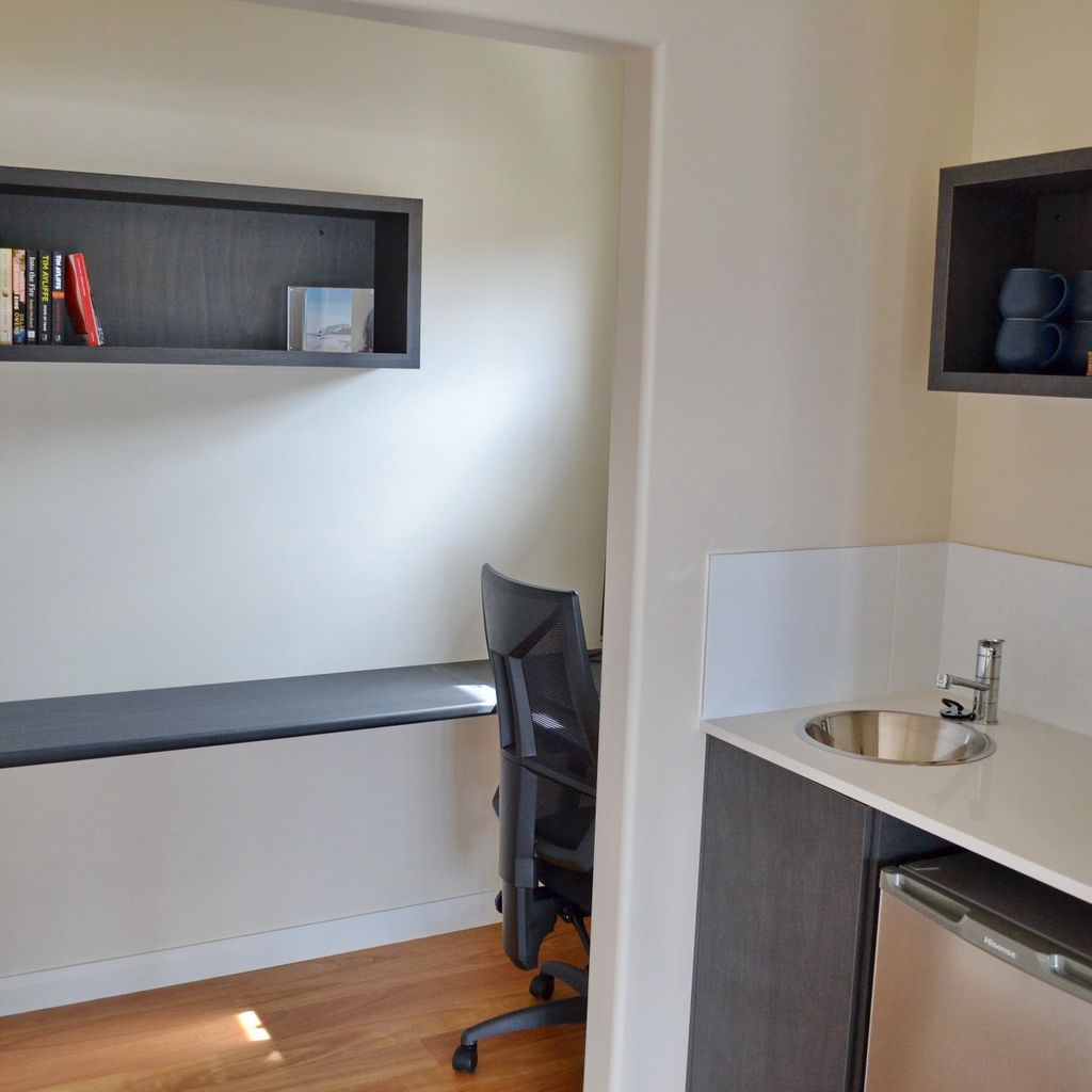 Study nook and kitchenet.