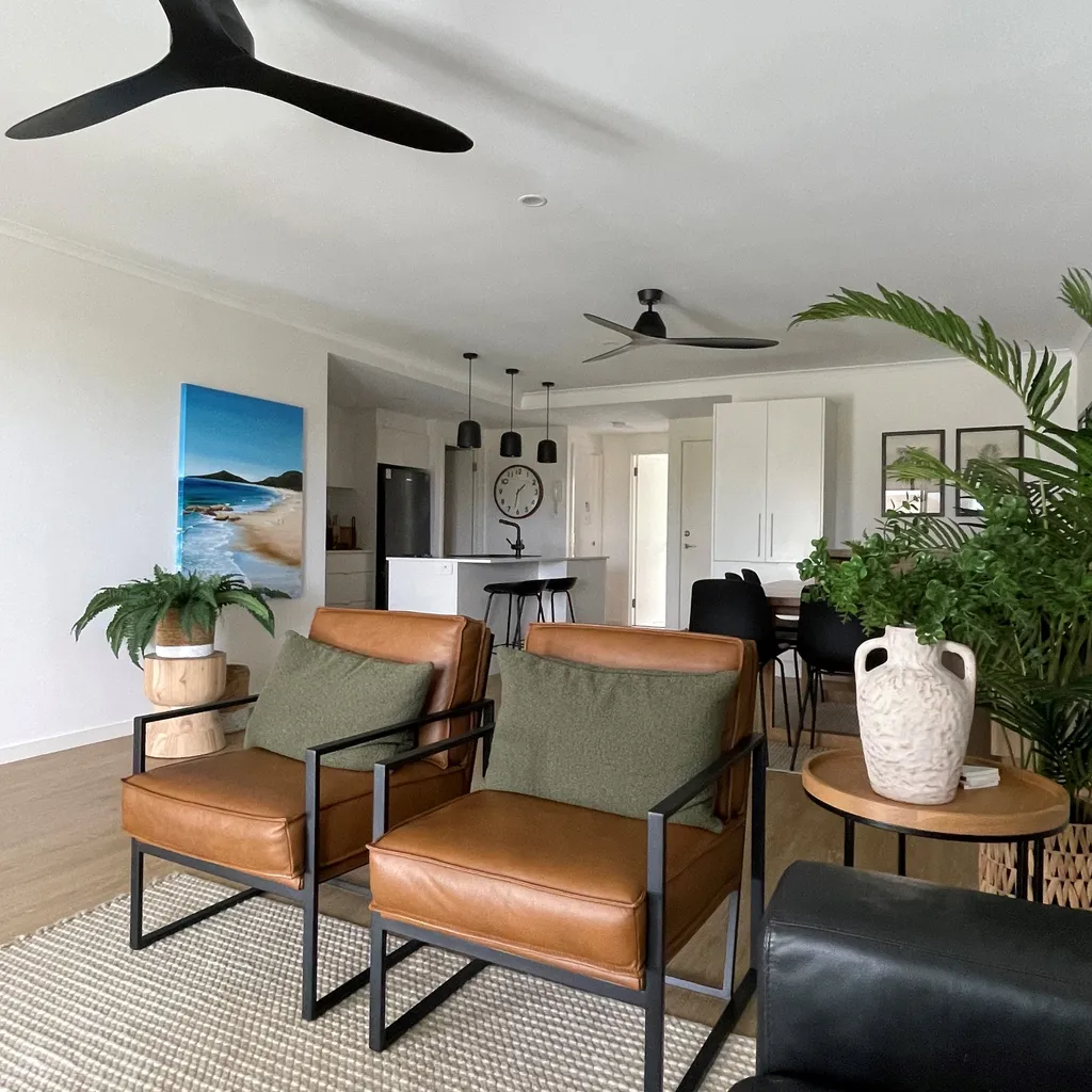 Kitchen, living and dining area.
