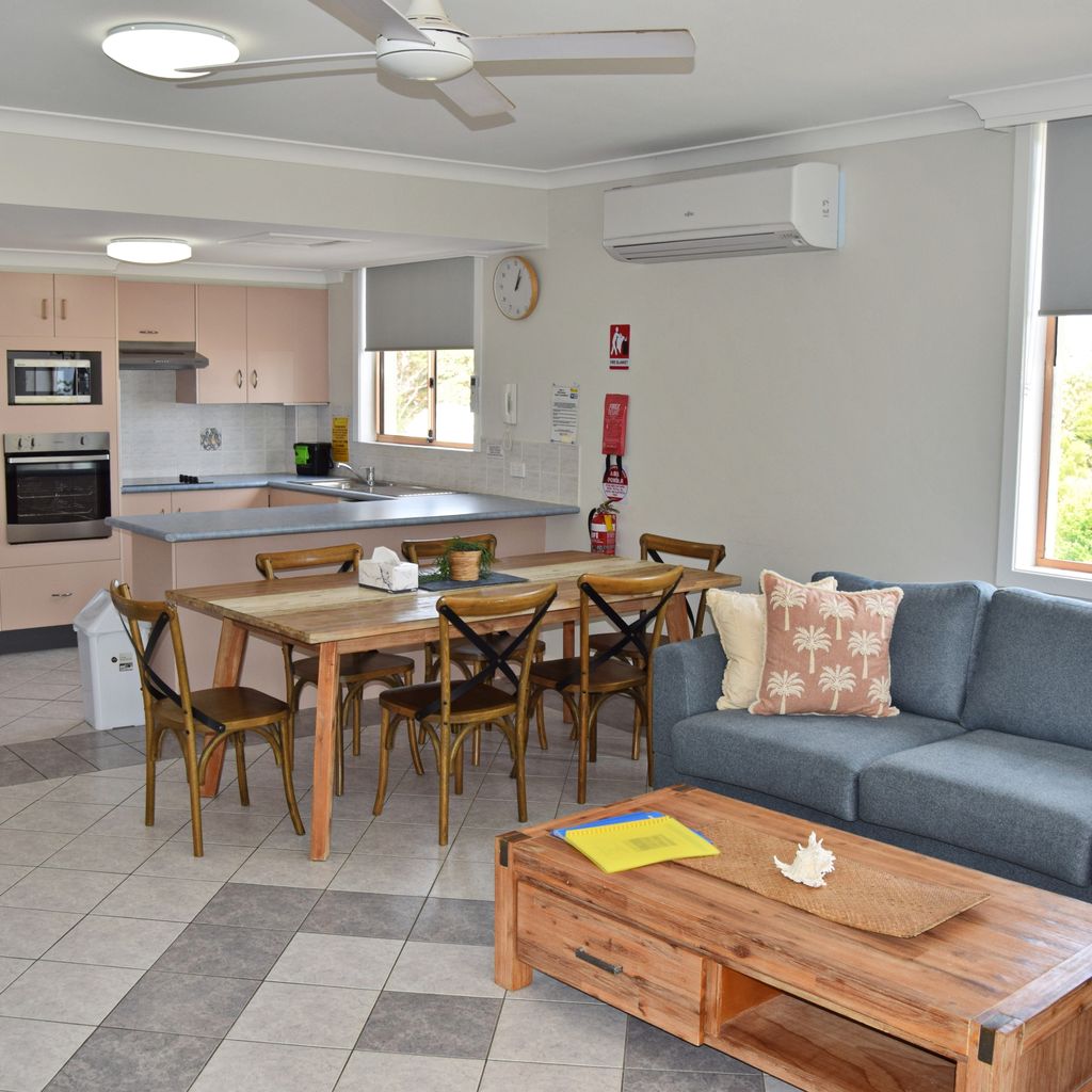 Living, kitchen and dining.