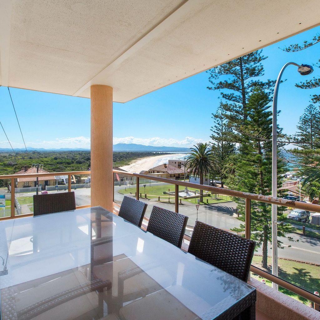 Outdoor dining with view.