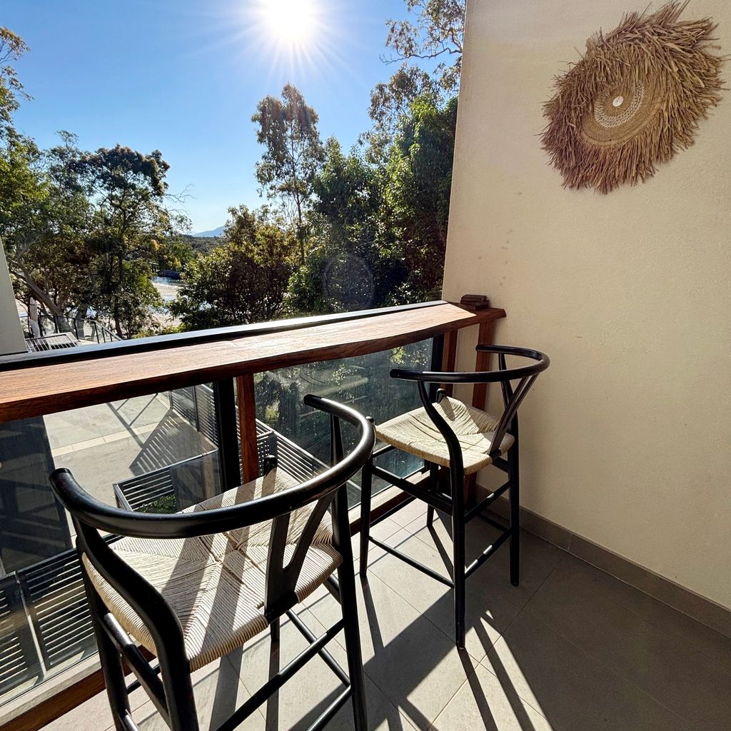 Balcony bench overlooking Back Creek. 