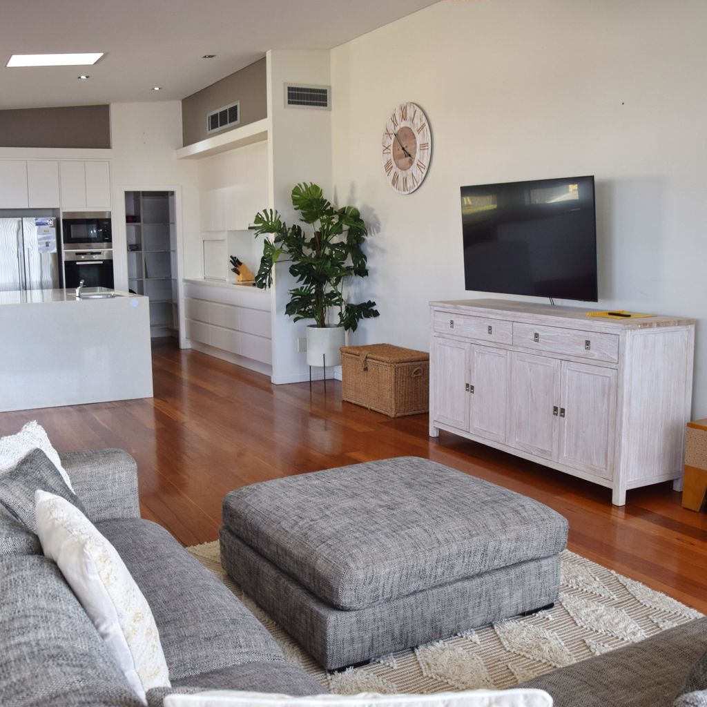 Living area and kitchen.