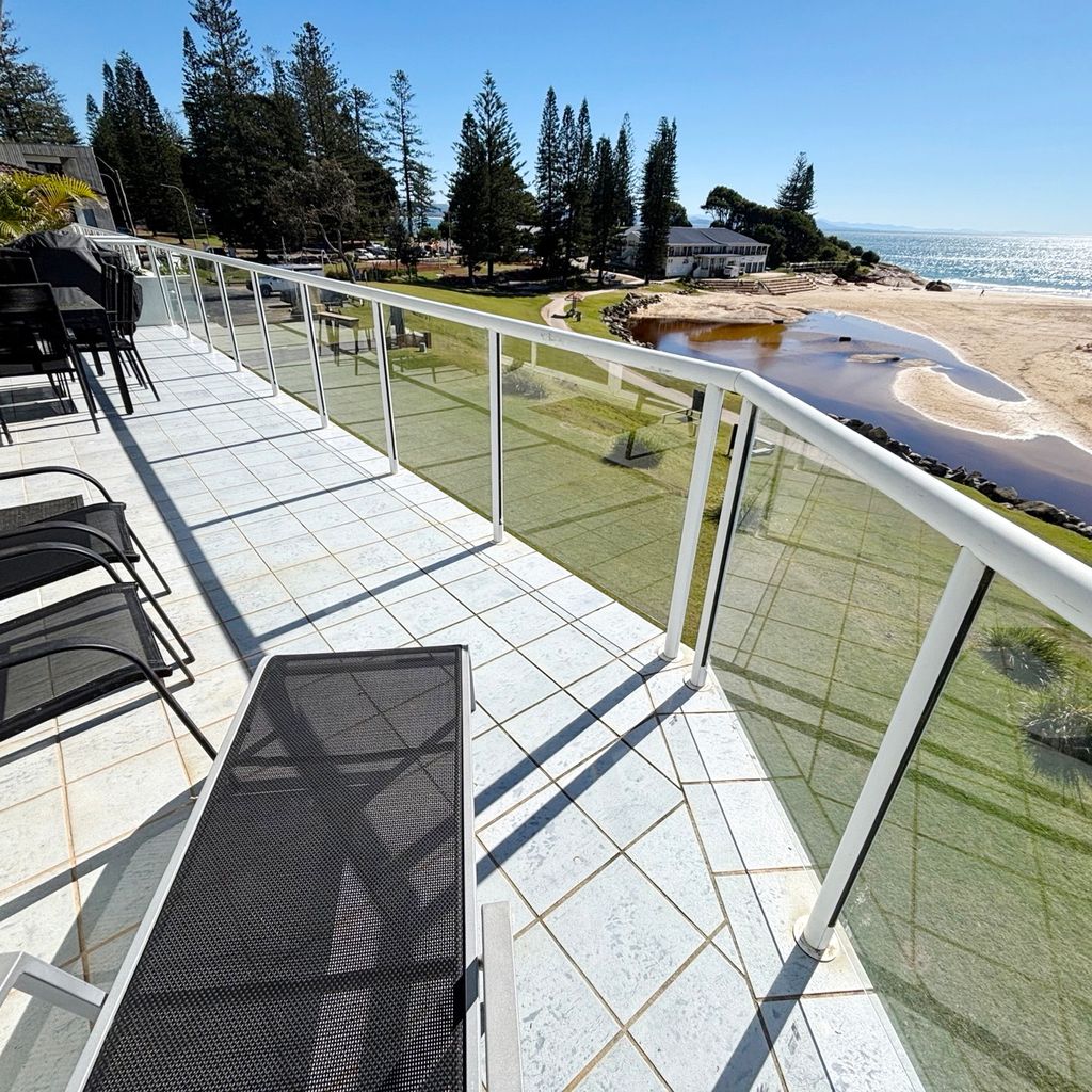 Balcony with ocean views.