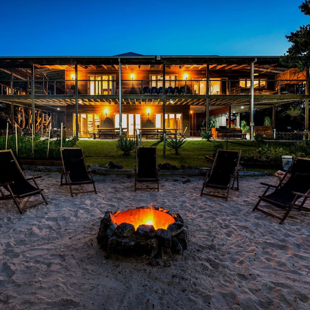 The fire pit at Tranquilo Beach House at night A beautiful spot to retreat to whilst staying at Tranquilo Beach House in Woolgoolga NSW