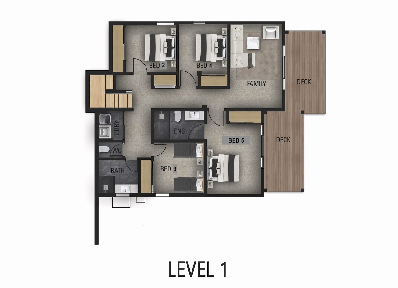 Floor plan showing layout of downstairs bedrooms