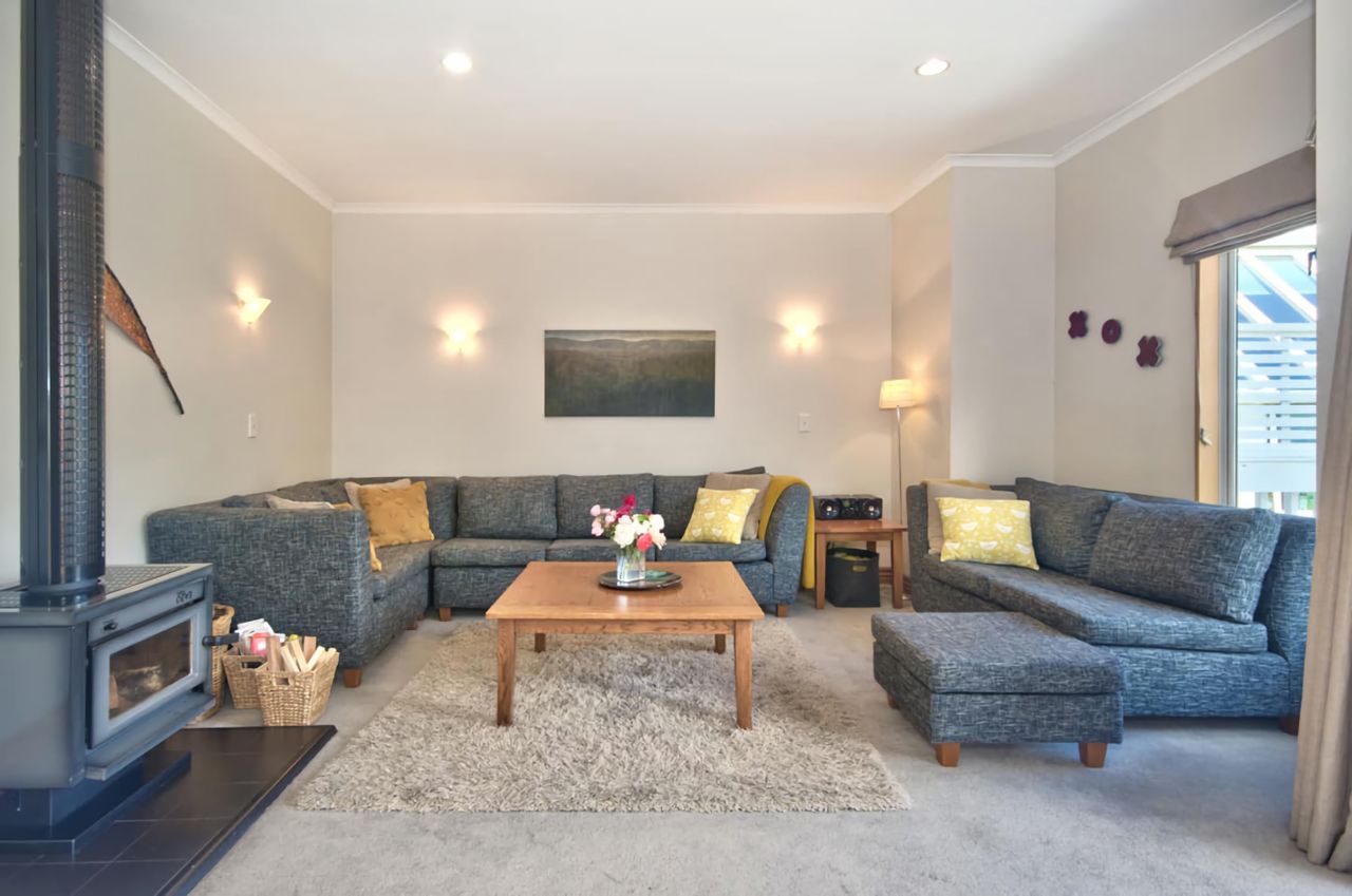 Super comfortable couches and log burning fire.