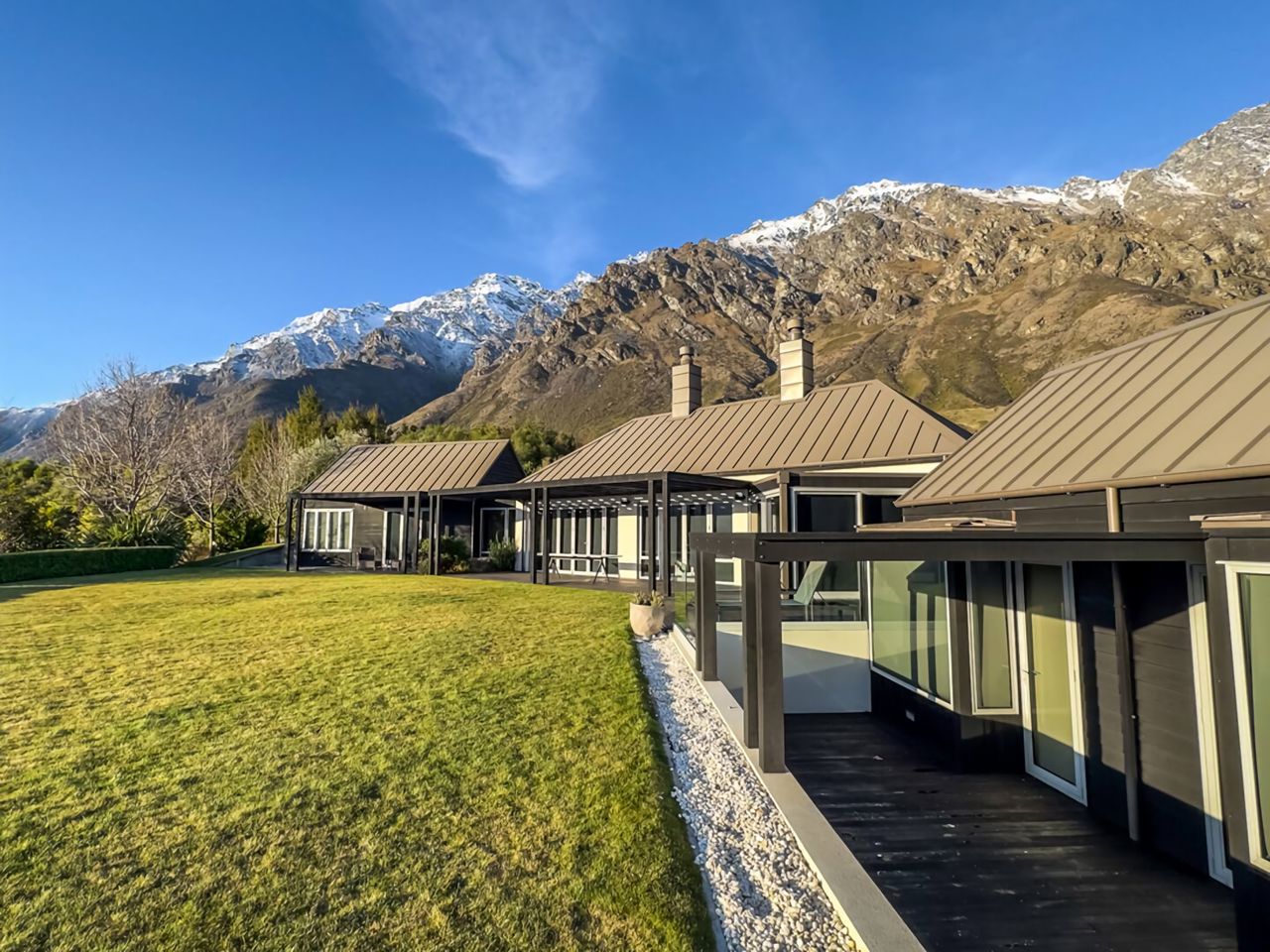 Snowcapped mountains in the background