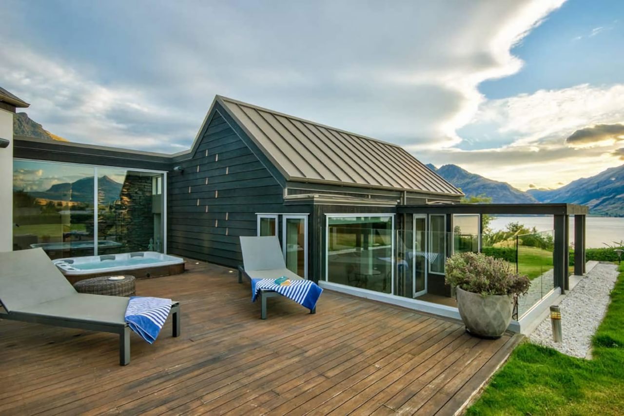 Enjoy the view from while relaxing on the sun loungers or in the outdoor spa