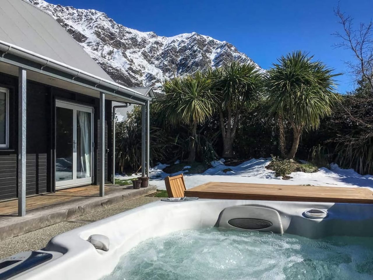 Great views from the Spa with Spring snow on the ground & Mountains