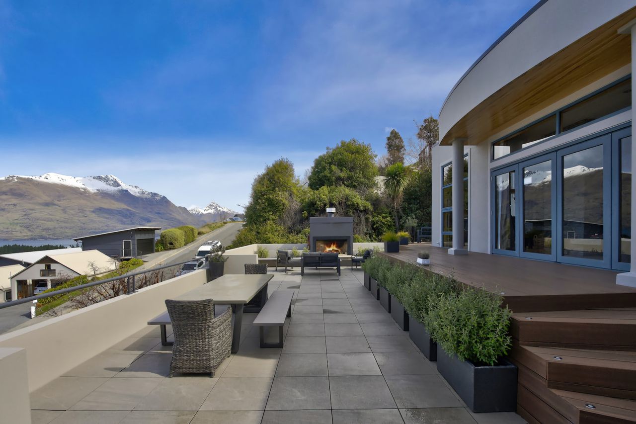 Stunning deck with outdoor fireplace