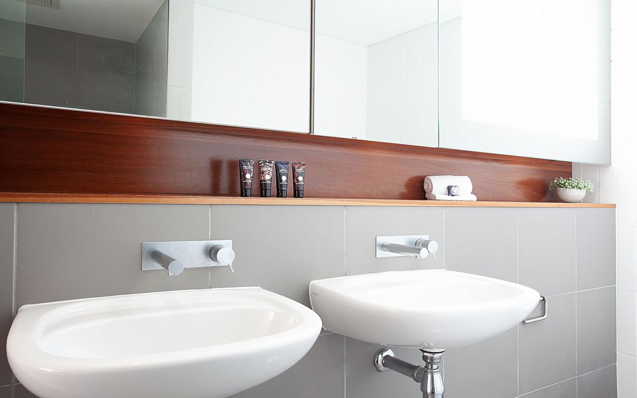 Sleek bathroom with vanity sink