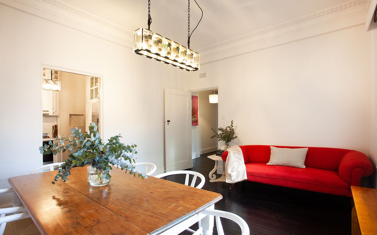 Elegant dining with contemporary wishbone chairs.