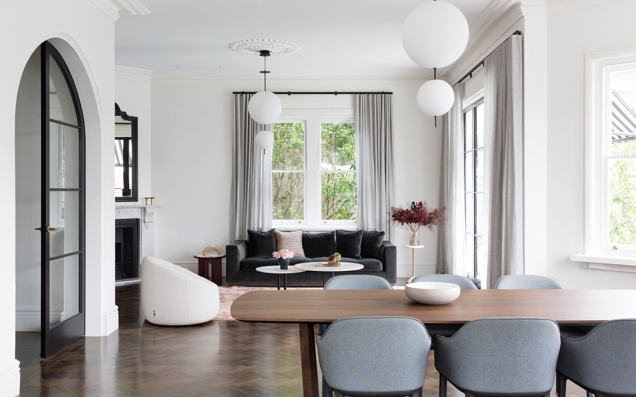 Dine around the formal dining table.