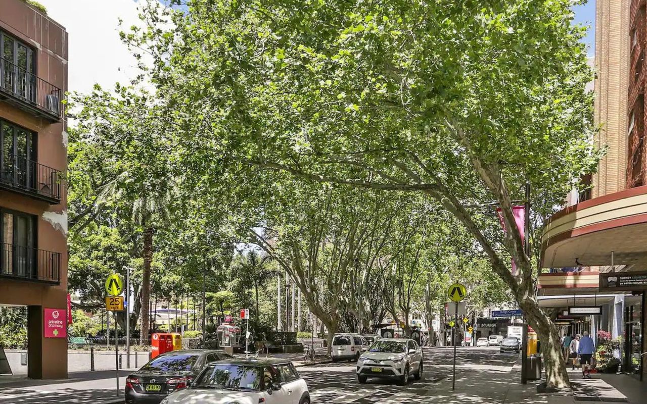 Gorgeous views of tree-lined streets and art deco architecture.