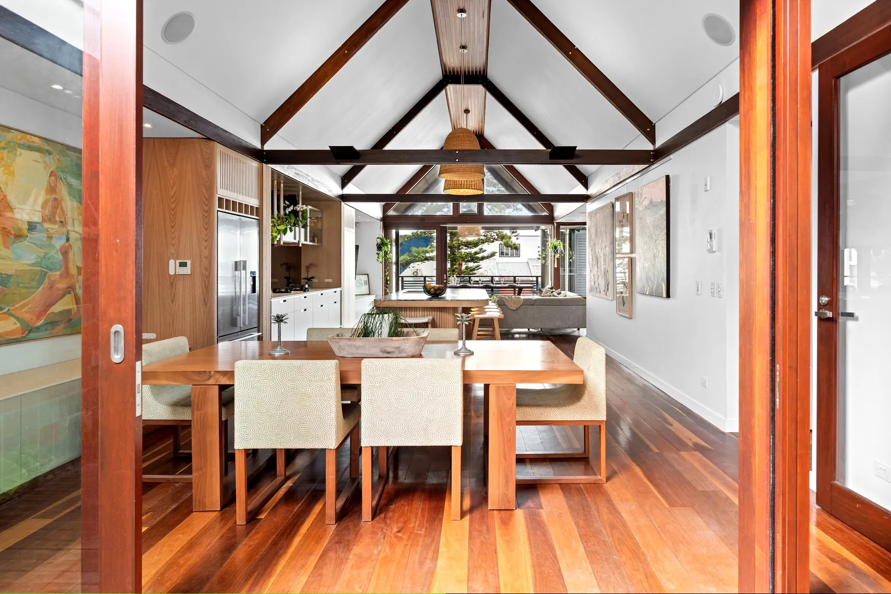 Dining table with the doors folded open