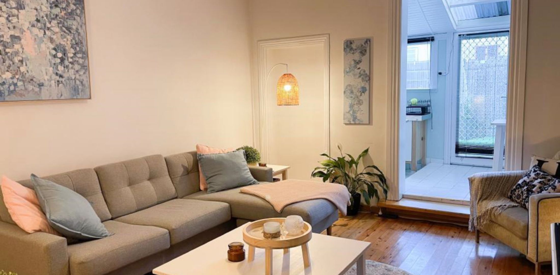 Lounge looking to the kitchen - full Foxtel smart TV