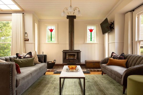 Lounge with fireplace and tv