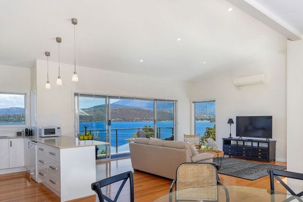 Deep Blue Wow views over river city mountain