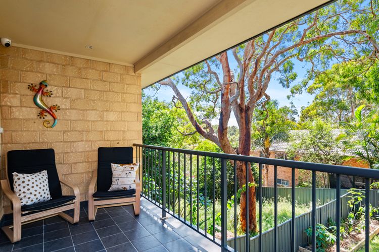 Outdoor balcony with garden views