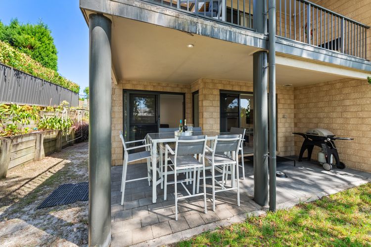 Shaded entertainment patio with BBQ