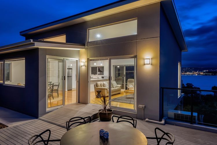 Deep Blue Wow views over river city mountain