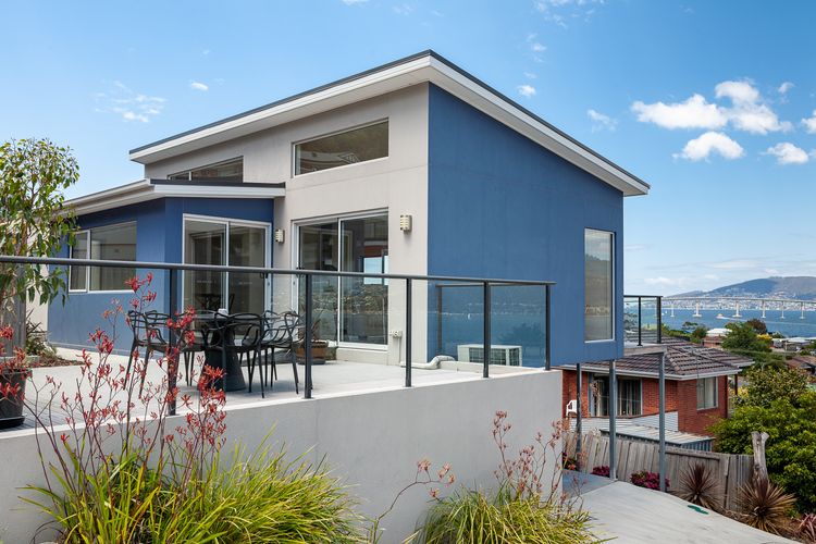 Deep Blue Wow views over river city mountain