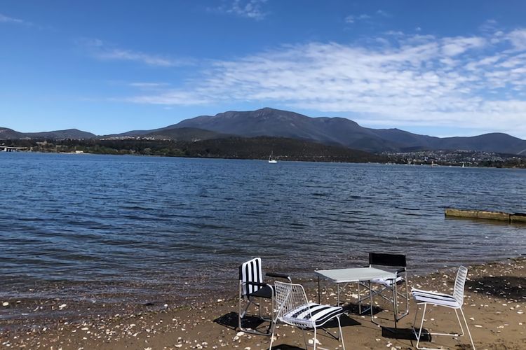 Deep Blue Wow views over river city mountain