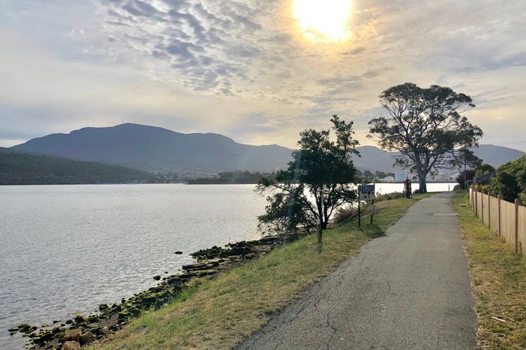 Deep Blue Wow views over river city mountain