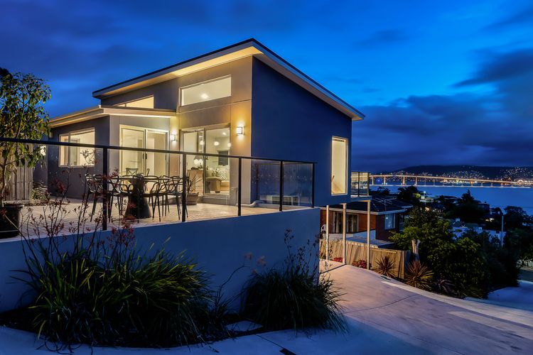 Deep Blue Wow views over river city mountain