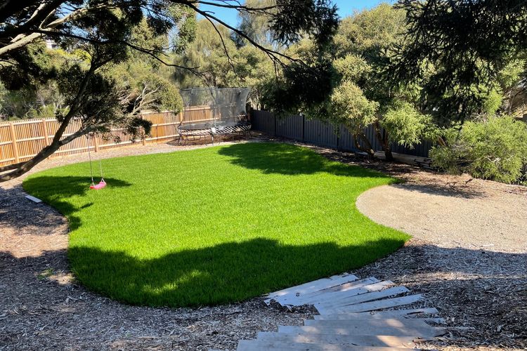 Grassed Yard with Trampoline and Swing