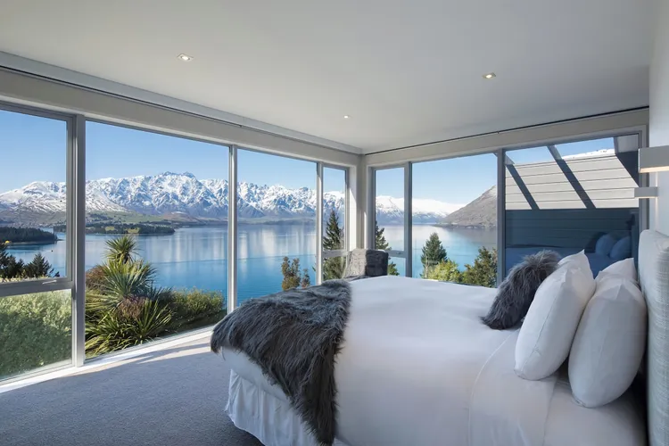 Incredible lake and mountain views from the master bedroom.