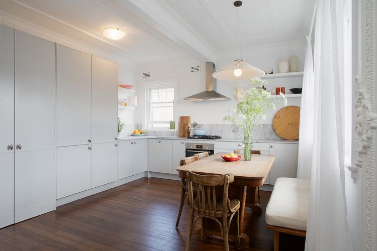 Contemporary kitchen – Sleek grey cabinetry and quality finishes for effortless entertaining.