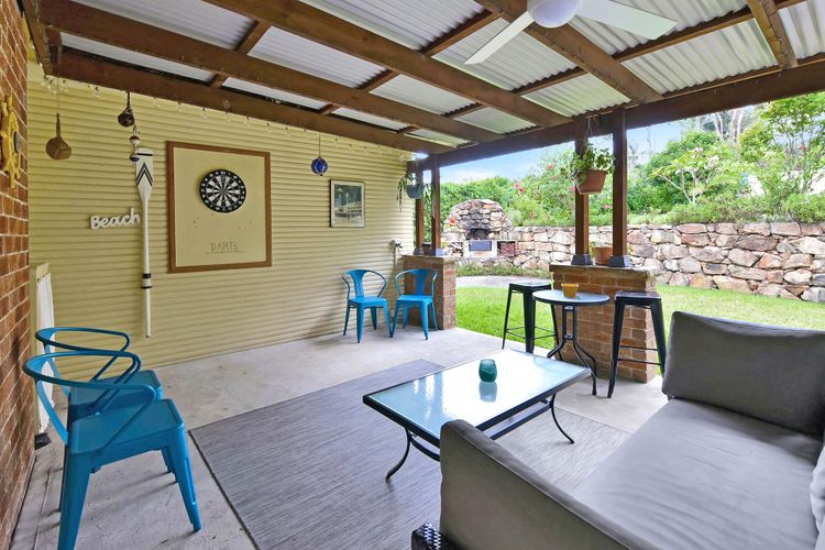 Entrance patio with darts and seating