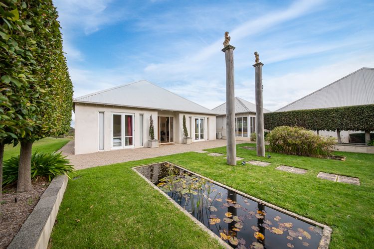 Front entrance with ponds, 