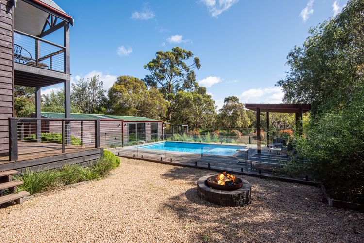 Pool view and fire pit
