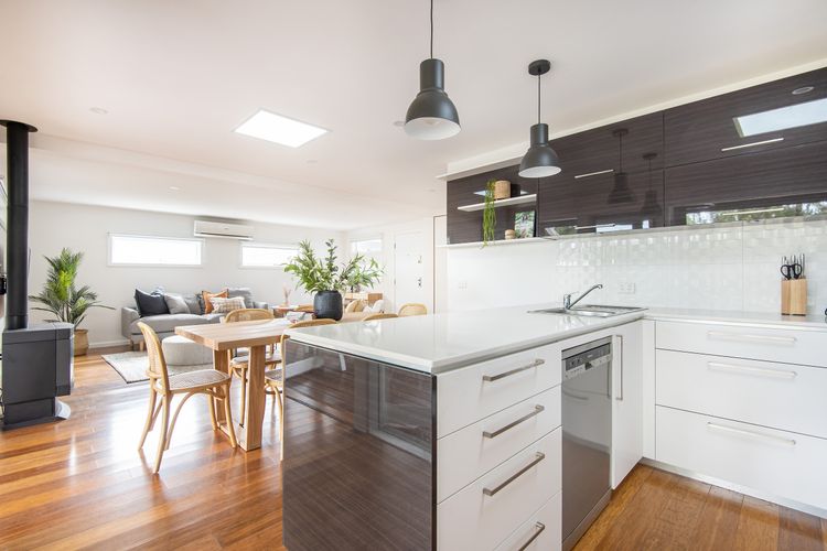 Open plan kitchen, dining and living