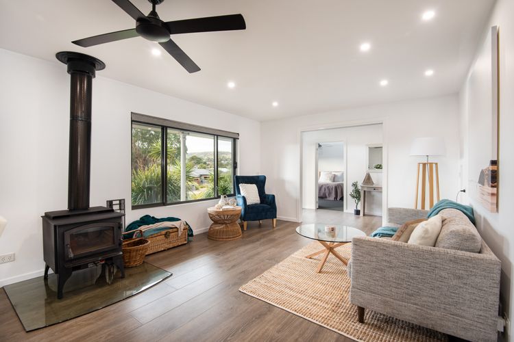 Living with wood fireplace