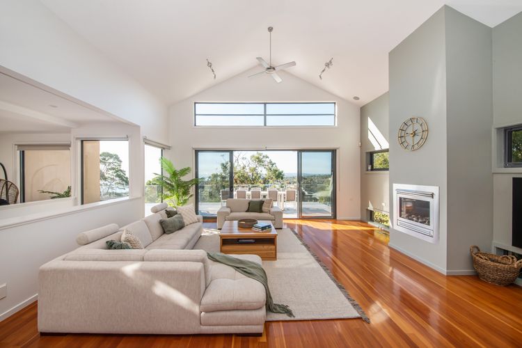 Balcony, living and gas fireplace 