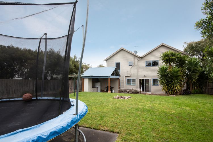 Backyard with trampoline