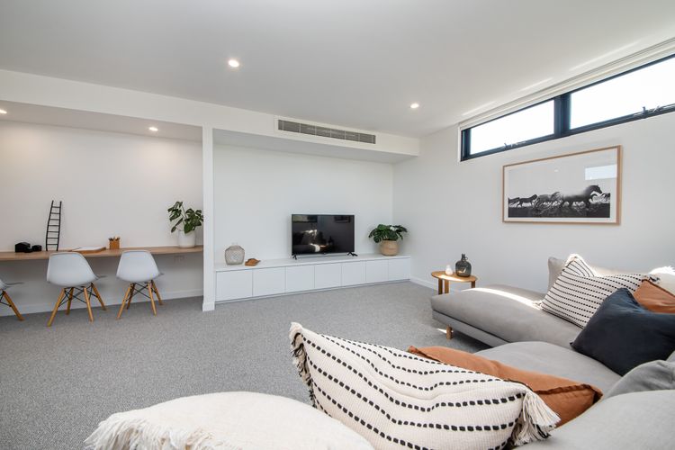 Upstairs living room with dedicated work space