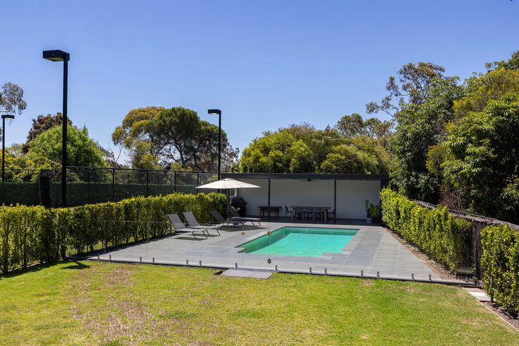 Solar heated pool, alfresco area