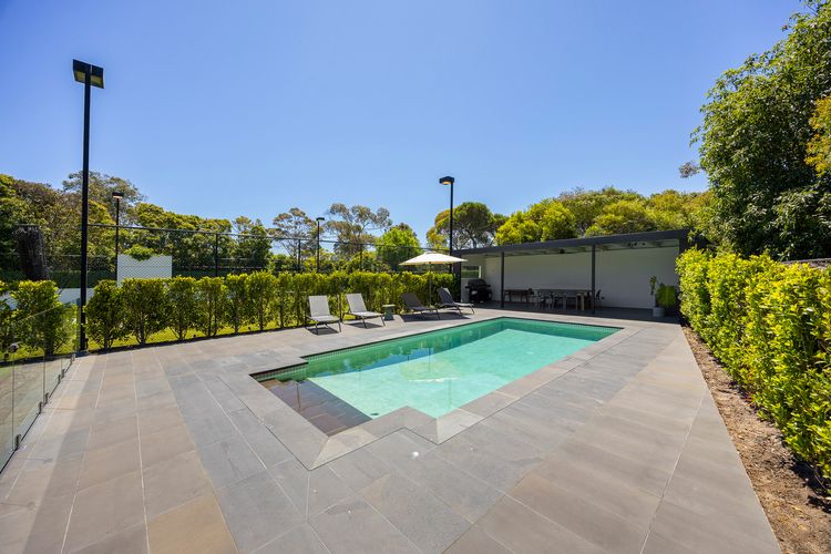 Solar heated pool and entertaining area