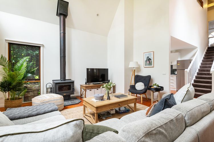 Cosy living area with fireplace